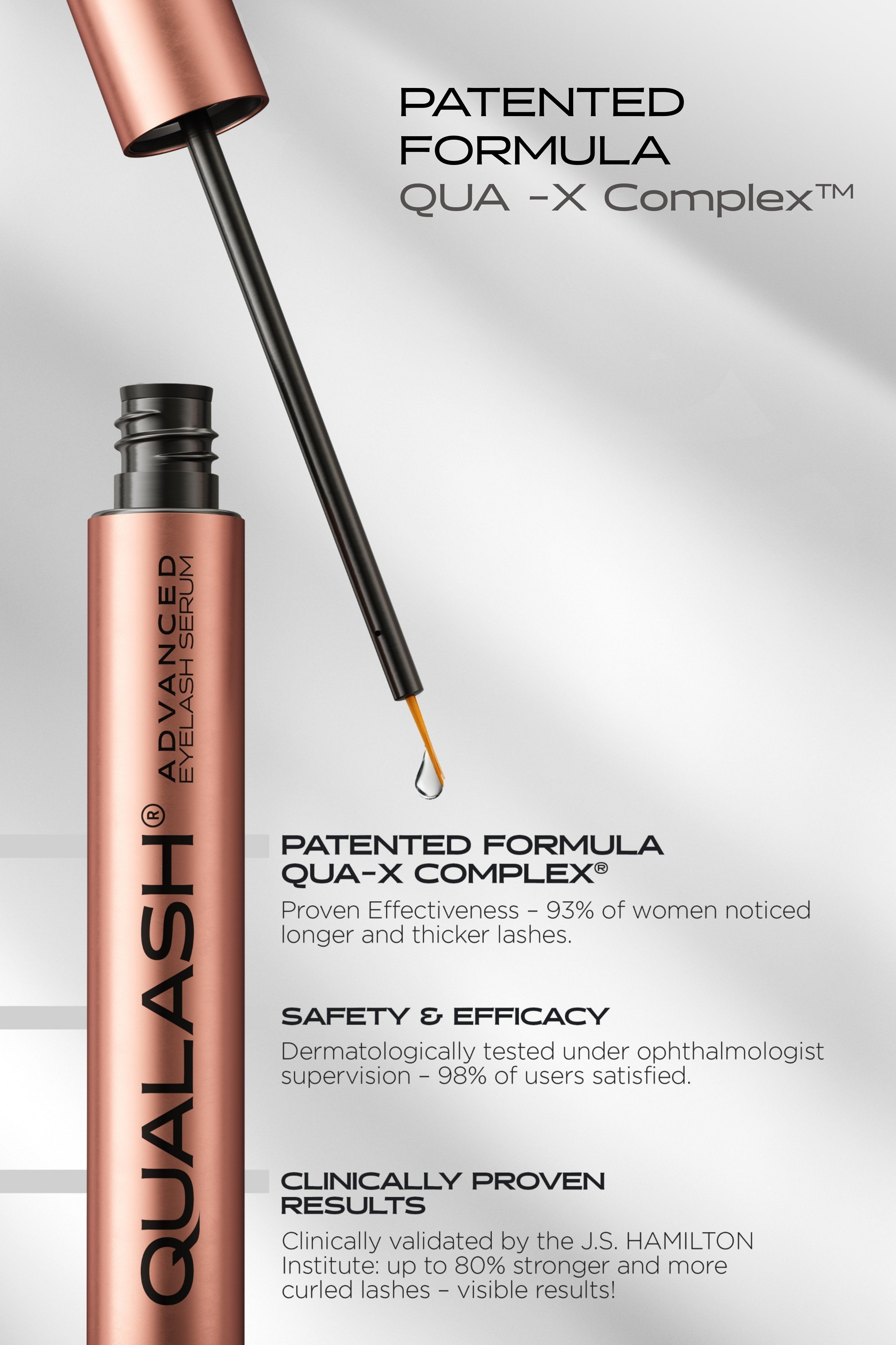 Precision applicator for QUALASH lash serum designed for once-daily use