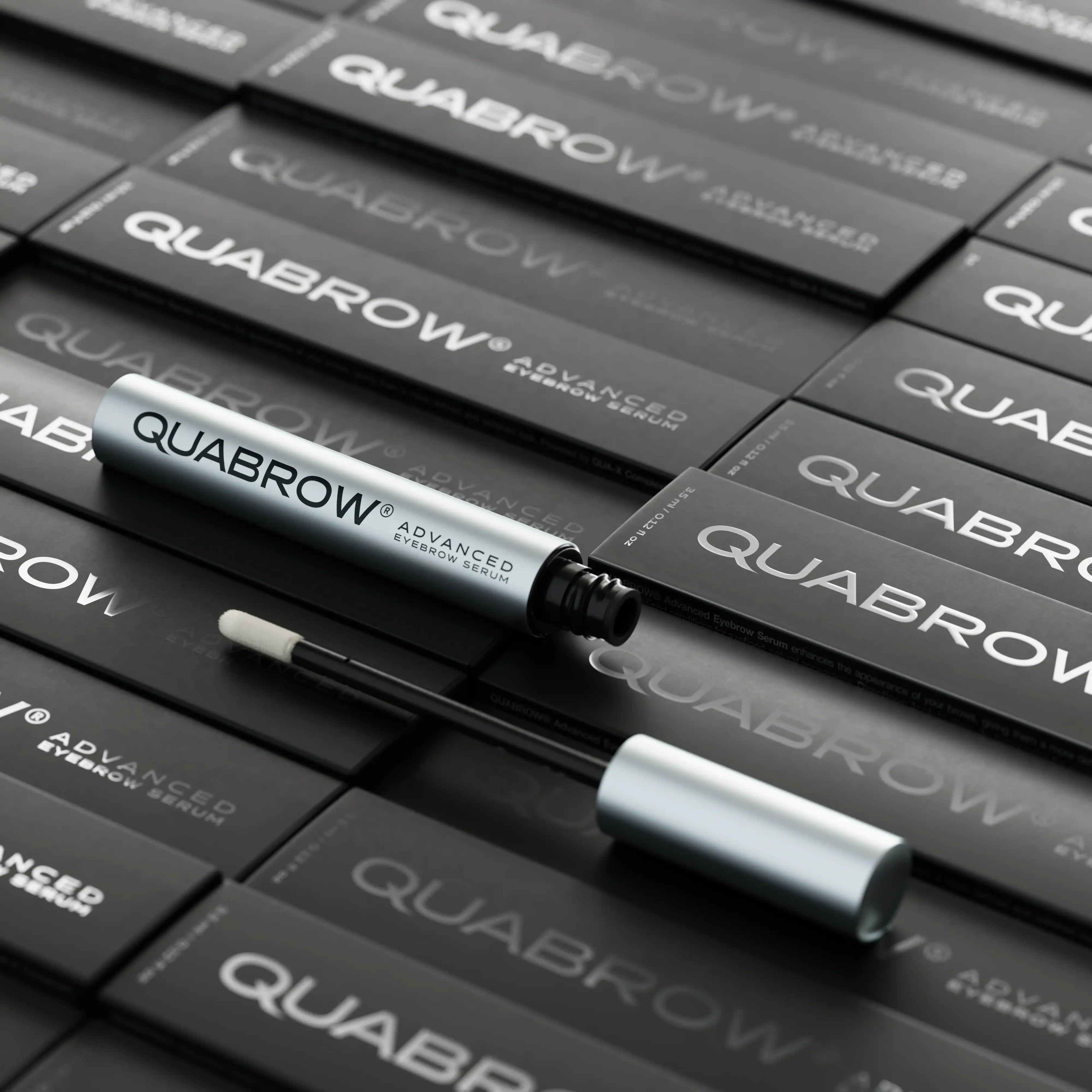 Quabrow Advanced Eyebrow Serum displayed with elegant product packaging