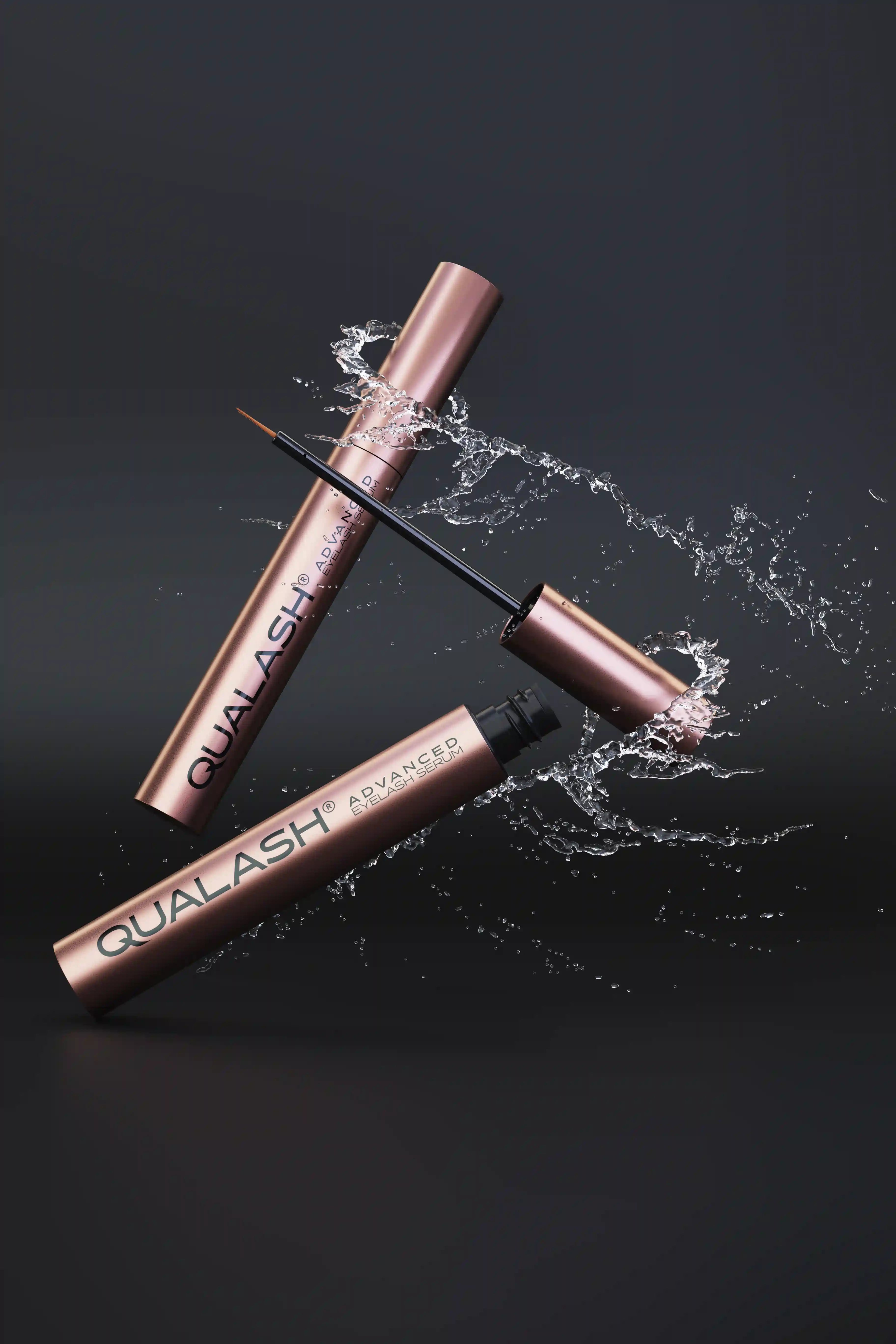 QUALASH Advanced Eyelash Serum on black background