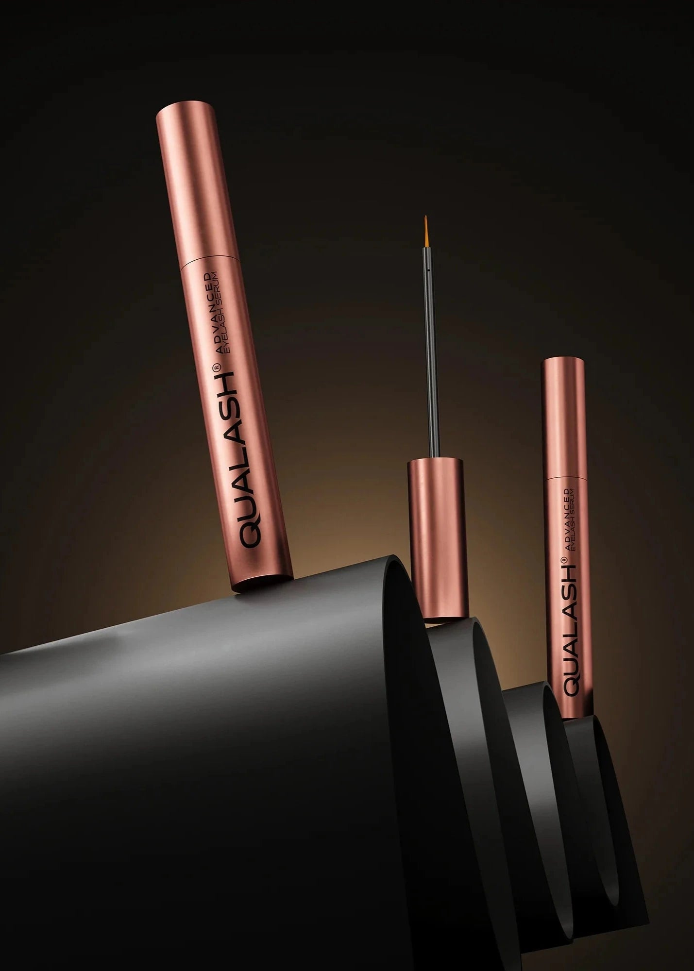 QUALASH Advanced Eyelash Serum with applicator – dark luxury styling