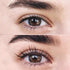 Close-up of long curled lashes – before and after
