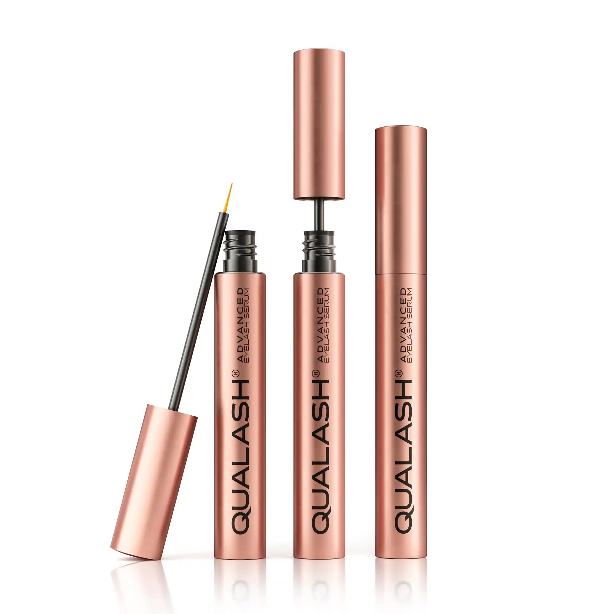 QUALASH Advanced Eyelash Growth Serum – three rose gold tubes for longer, fuller natural lashes