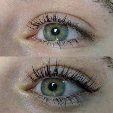 Before and after results with QUALASH serum on green eyes