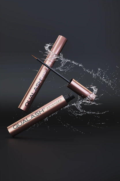 QUALASH Advanced Eyelash Serum on black background