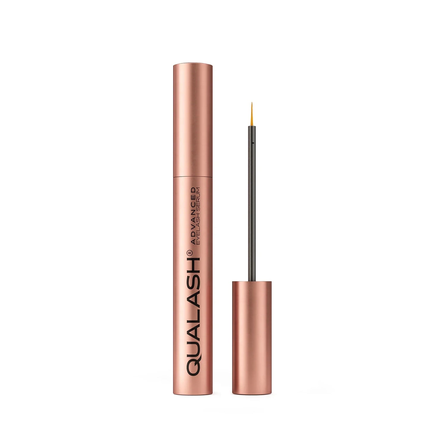 QUALASH Advanced Eyelash Serum with open applicator on a white background